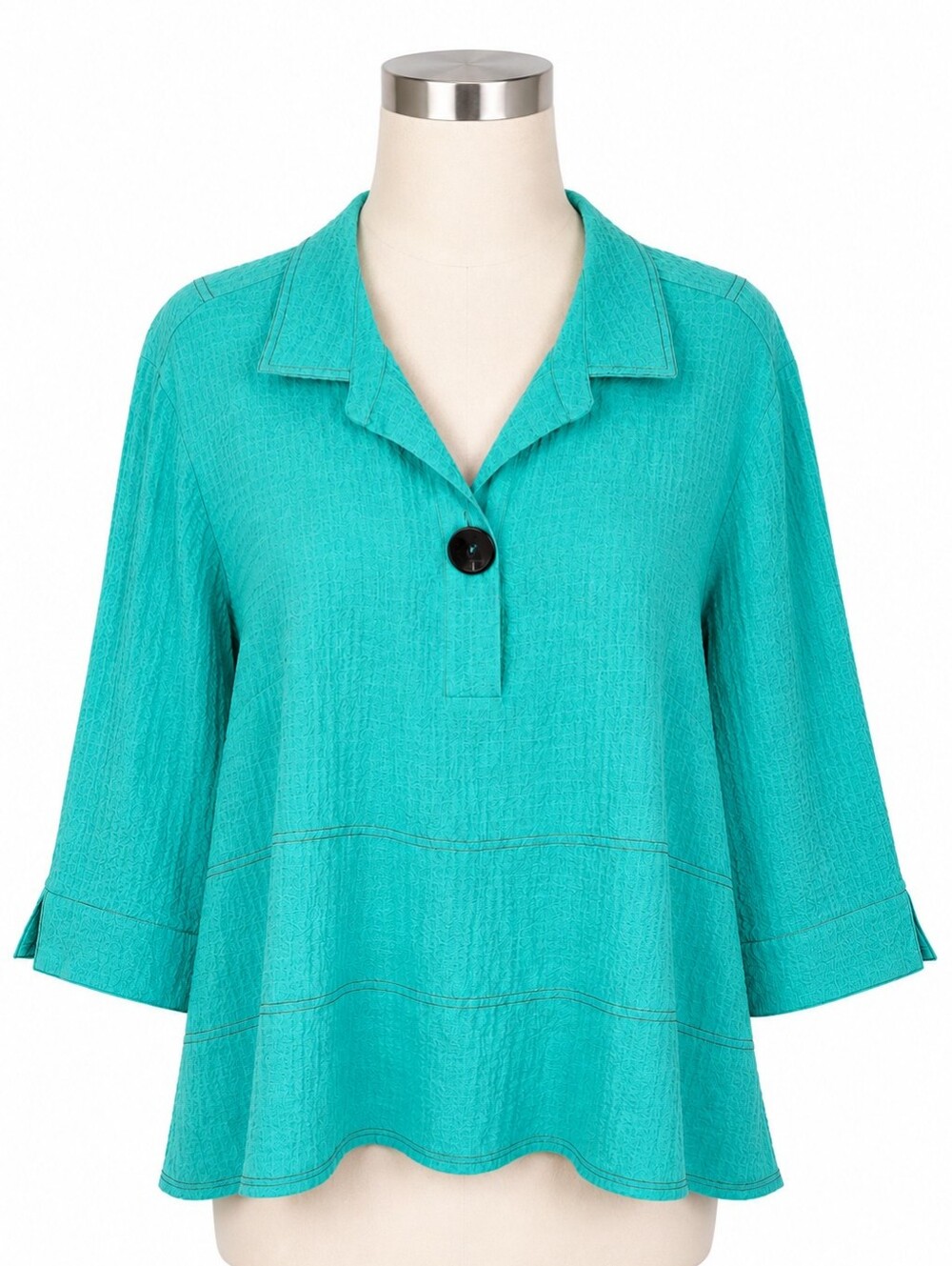 Ali Miles Green Artsy Crinkle Texture Tunic Top Sz XL Petite Casual Career Work